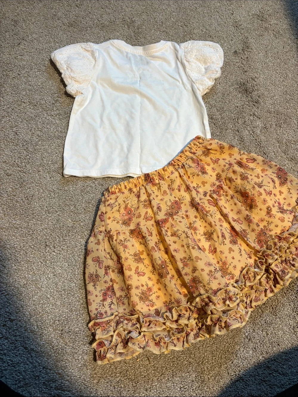 Disney Girls Cream Tee with Yellow Floral Skirt Matching Set